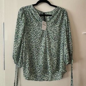 Renee C. Green and White Floral Blouse